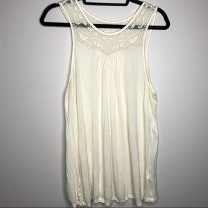 Ivory sheer tank with lace inset